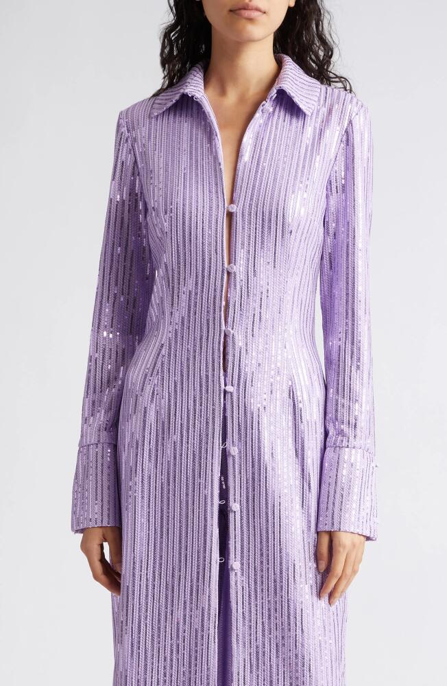 Stine Goya Sonja Sequin Long Sleeve Button-Up Midi Shirtdress in Lavender Cover