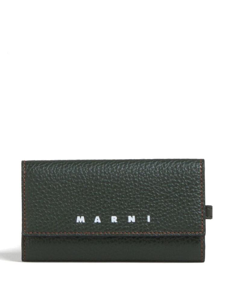 Marni logo-print leather key case - Green Cover