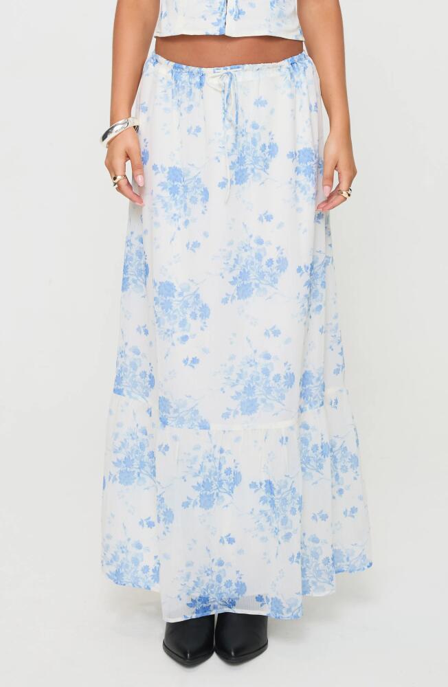 Princess Polly Modern Floral Maxi Skirt in White /Blue Cover