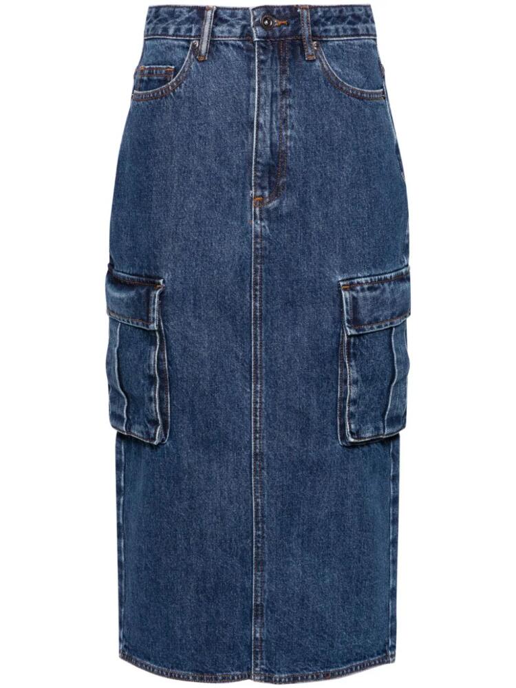 Self-Portrait cargo denim midi skirt - Blue Cover