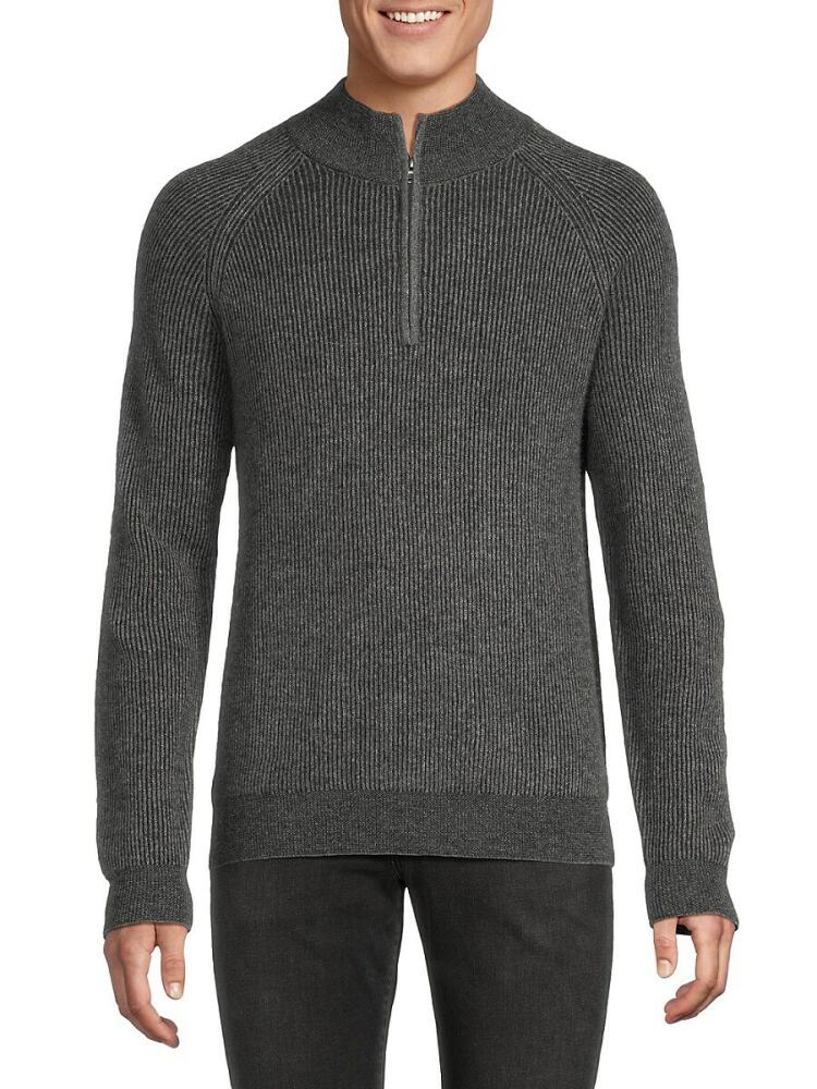 Amicale Men's Classic Fit Ribbed Cashmere Sweater - Grey Cover