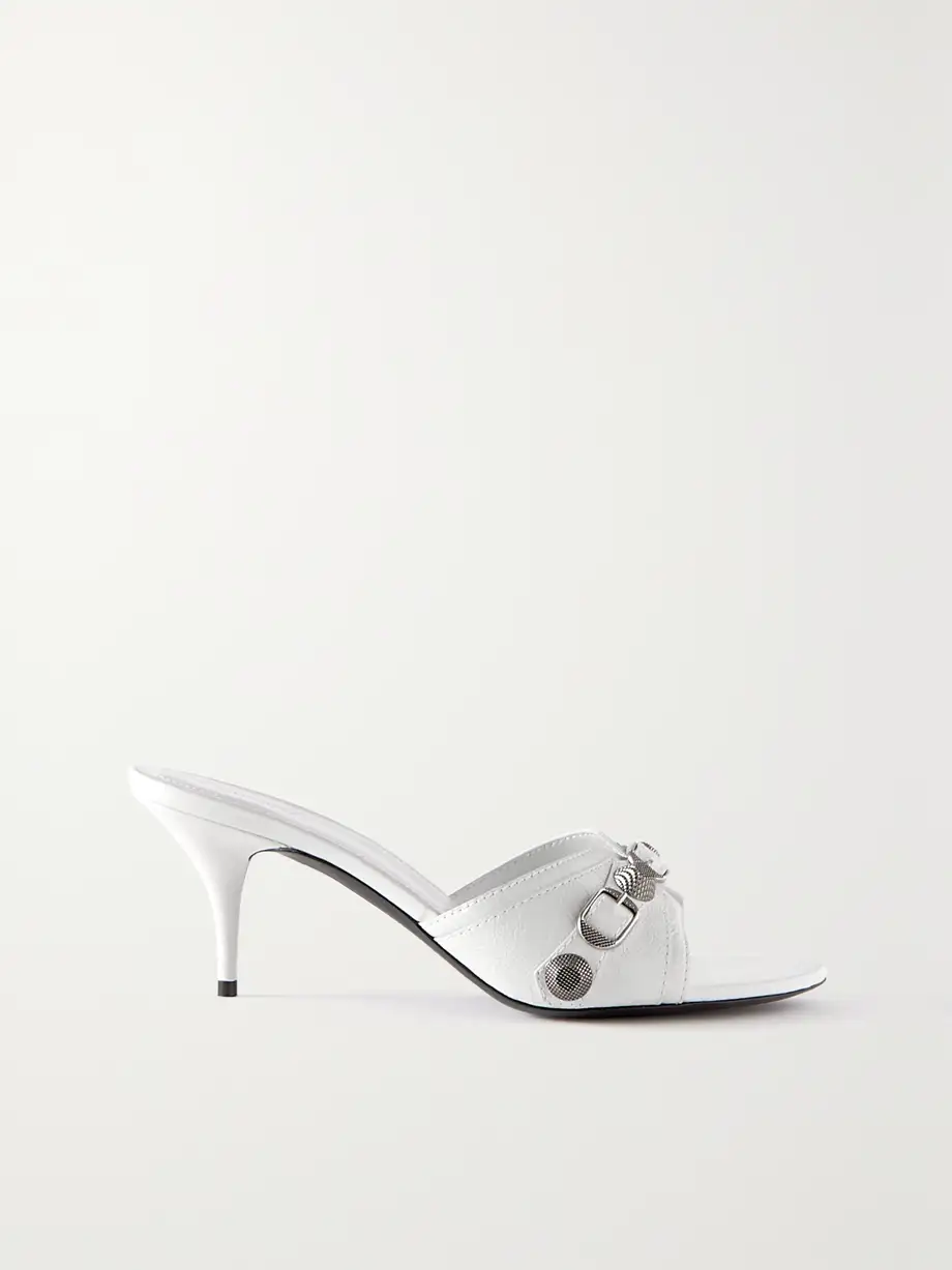 Balenciaga - Cagole Embellished Leather Mules - White Cover