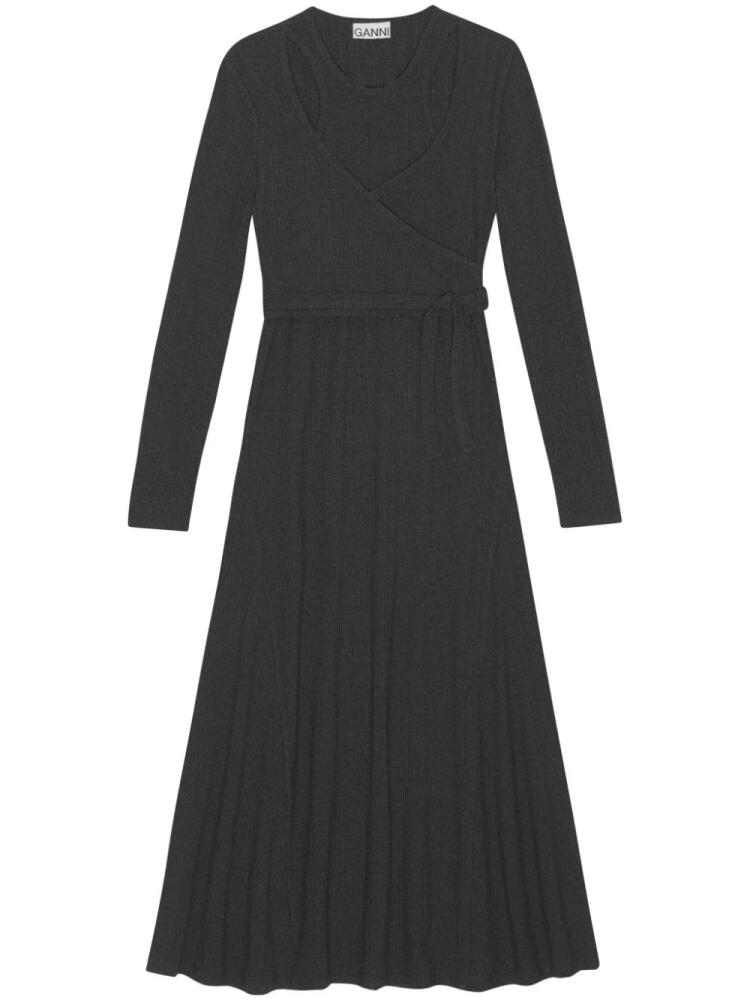 GANNI ribbed wrap maxi dress - Black Cover