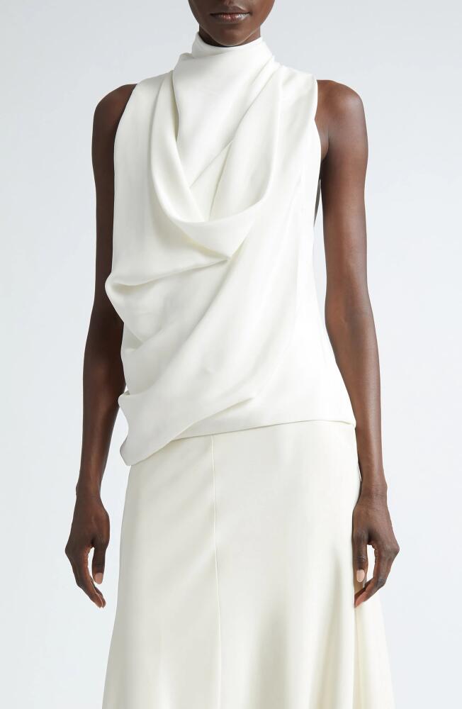 Brandon Maxwell The Lina Draped Silk Top in Ivory Cover