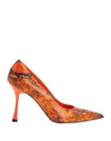 8 By Yoox Snake Printed Pointy Pumps Woman Pumps Orange Calfskin Cover