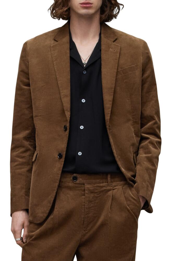 AllSaints Kiels Stretch Cotton Blend Velvet Blazer in Faded Brown Cover