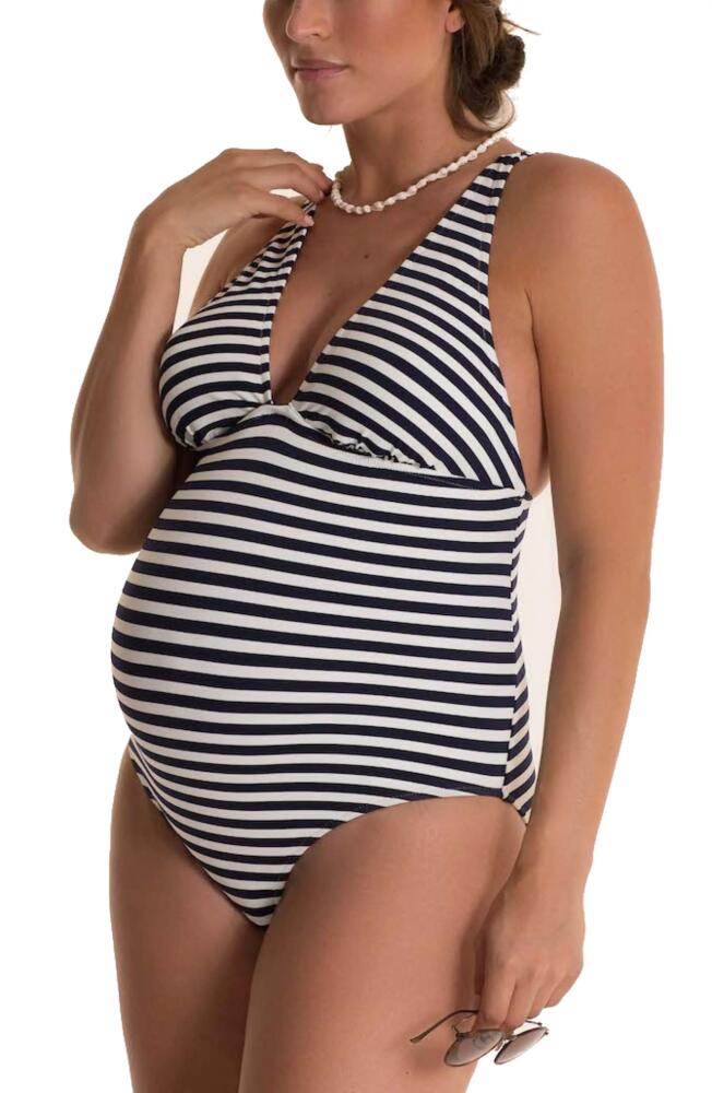 Pez D'Or Marina Stripe One-Piece Maternity Swimsuit in Navy/White Cover