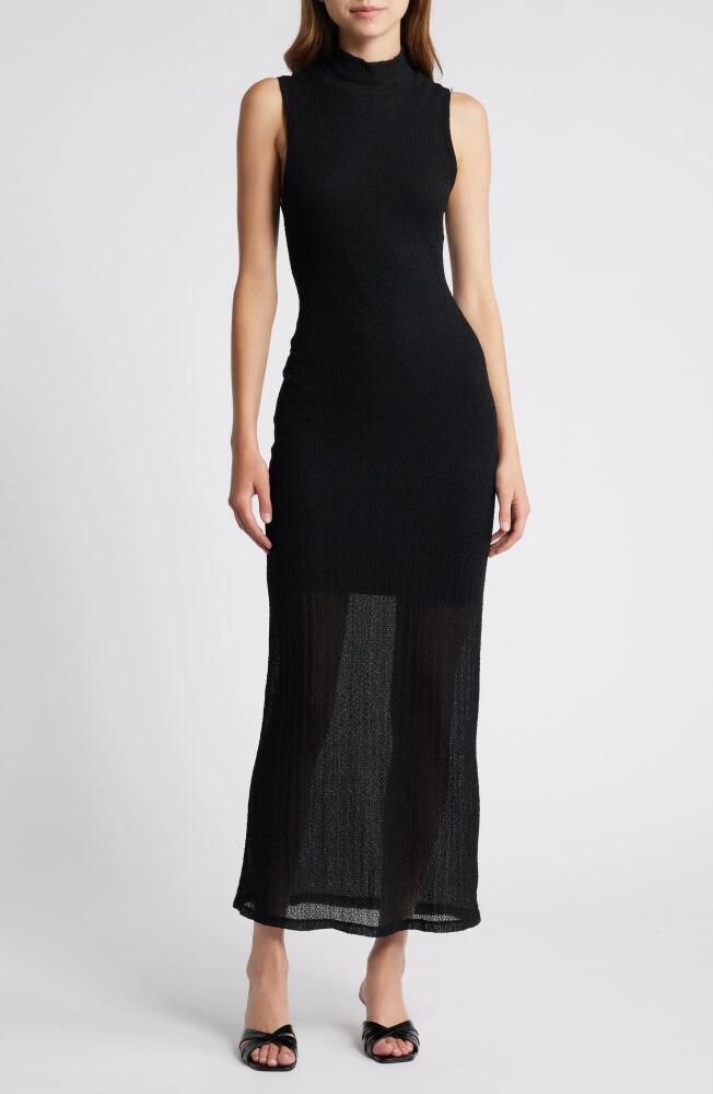 FRAME Mock Neck Mesh Maxi Dress in Black Cover