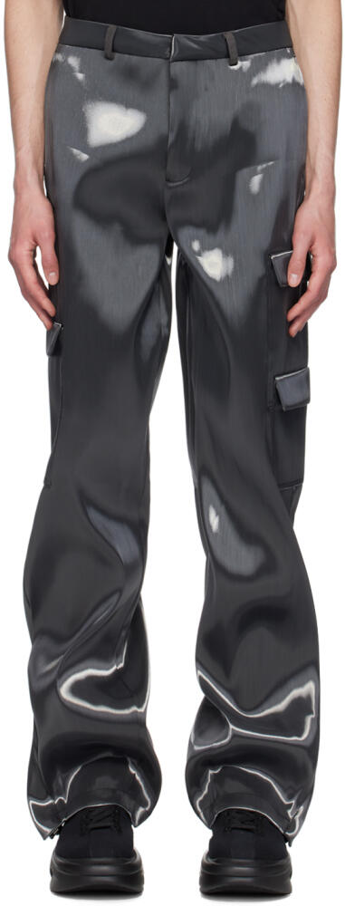 HELIOT EMIL Gray Liquid Metal Cargo Pants Cover