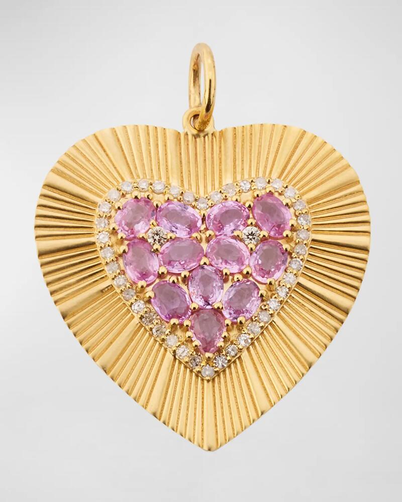 Siena Jewelry 14K Yellow Gold Pink Sapphire and Diamond Fluted Heart Charm Cover