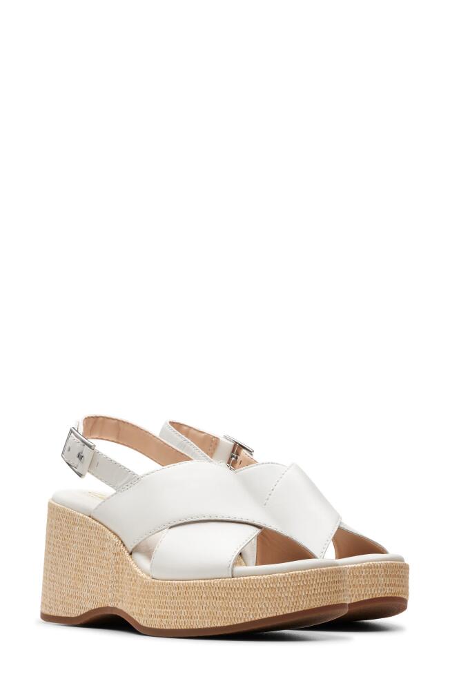 Clarks(r) Manon Wish Wedge Slingback Sandal in Off White Lea Cover