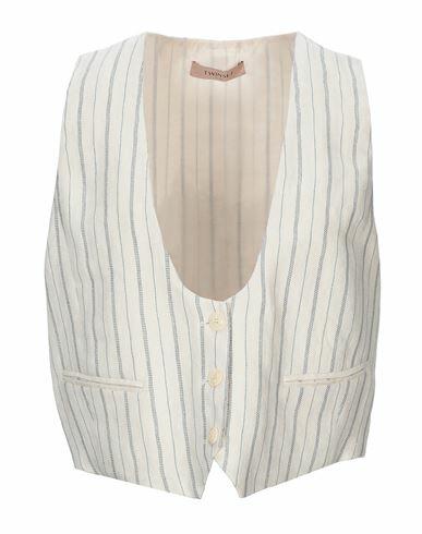 Twinset Woman Tailored Vest Ivory Linen, Cotton Cover