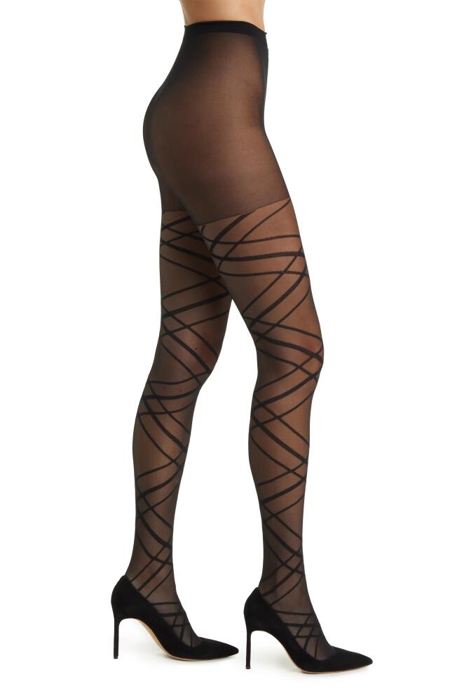 Nordstrom Linear Plaid Tights in Black Cover