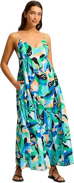 Seafolly Rio Tiered Midi Dress (Jade) Women's Dress Cover