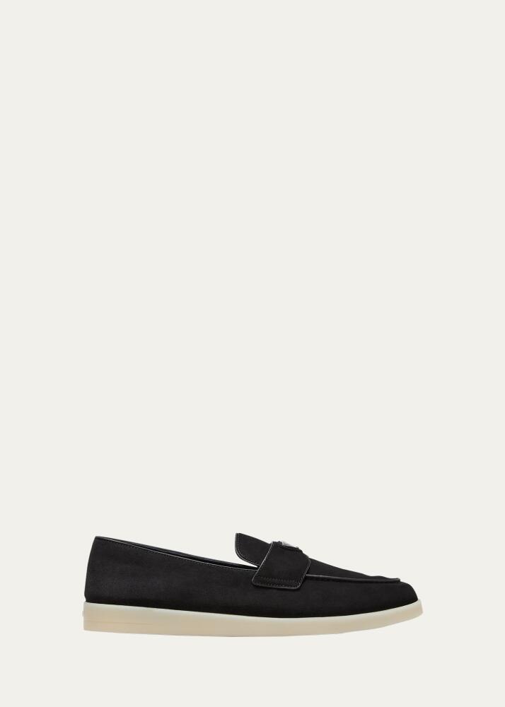 Prada Men's Saint Tropez Triangle Logo Suede Loafers Cover