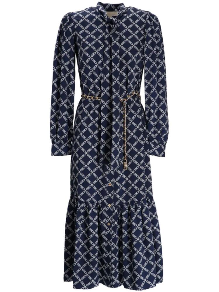 Michael Michael Kors logo-print ruffled midi dress - Blue Cover