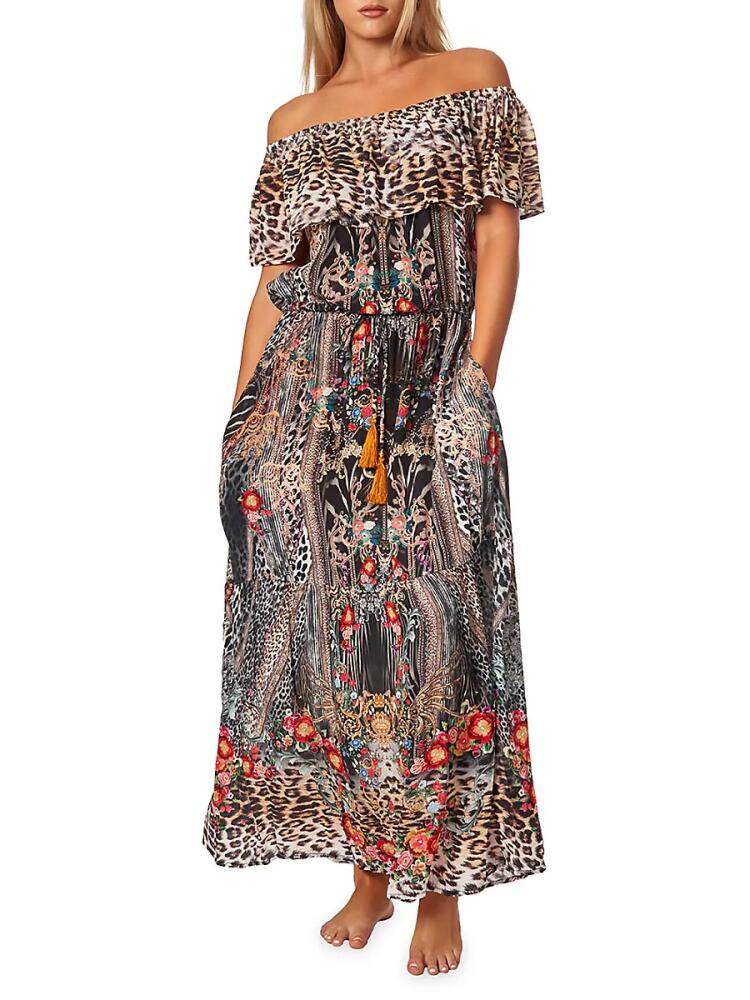 La Moda Clothing Women's Print Off Shoulder Cover Up Dress - Eclectic Jungle Cover