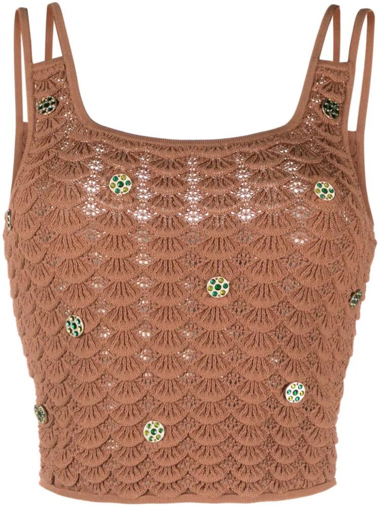 SANDRO coin-detailing scalloped tank top - Brown Cover