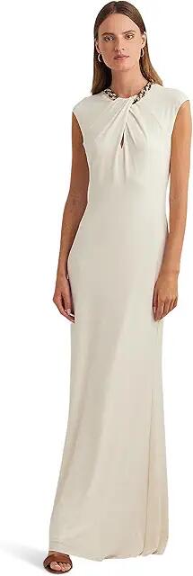 Lauren Ralph Lauren Chain-Trim Stretch Jersey Gown (Mascarpone Cream) Women's Dress Cover