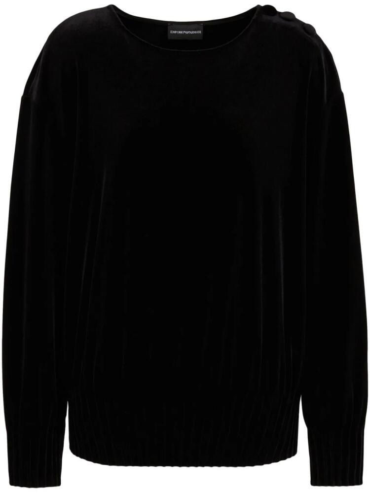 Emporio Armani buttoned-shoulder velvet effect jumper - Black Cover