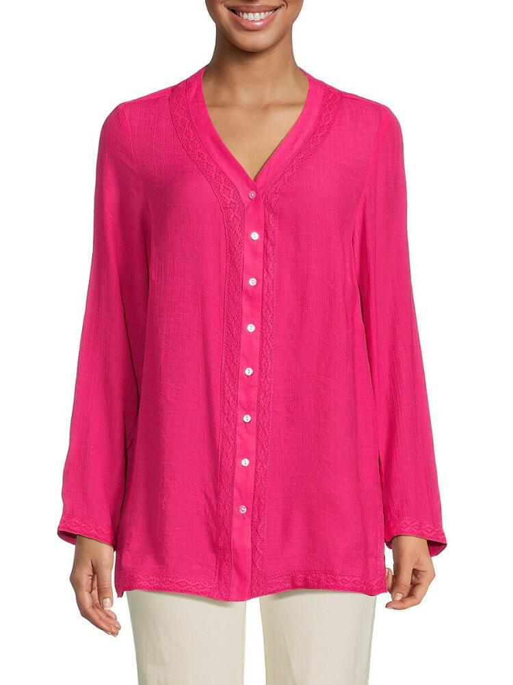 NANETTE nanette lepore Women's Lace Trim Tunic Shirt - Rose Tropics Cover