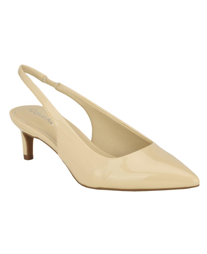 Calvin Klein Women's Dainty Pointy Toe Low Heel Slingback Pumps - Cream Patent Cover