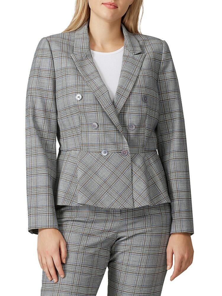 Rebecca Taylor Women's Plaid Wool Blend Peplum Blazer - Grey Cover