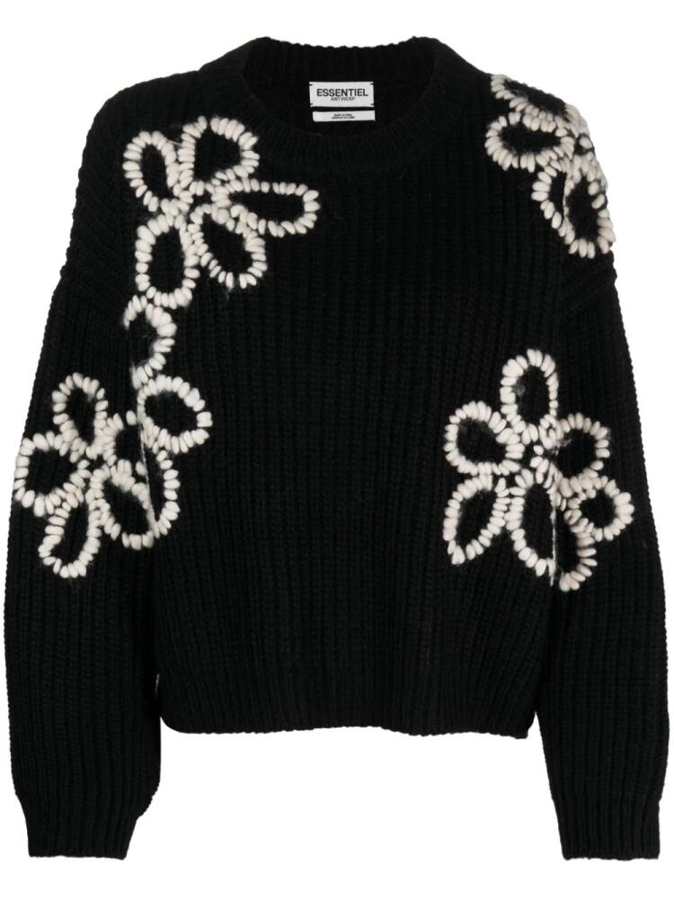 Essentiel Antwerp floral-embroidered crew-neck jumper - Black Cover