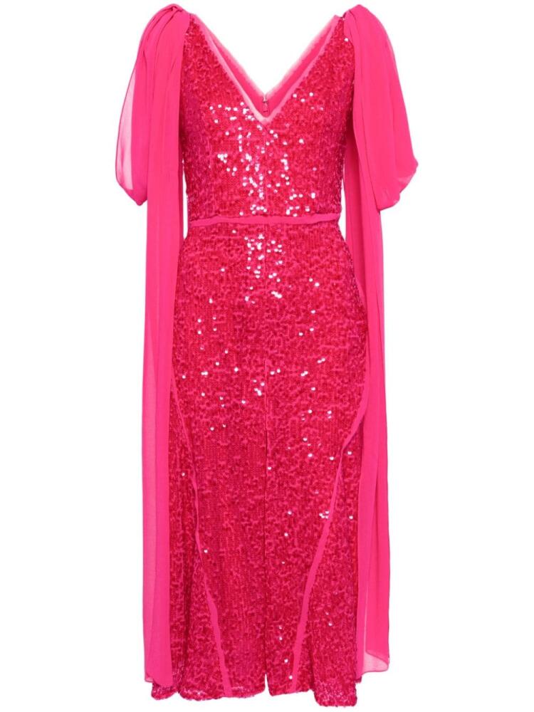 ERDEM drape-shoulder sequinned midi dress - Pink Cover