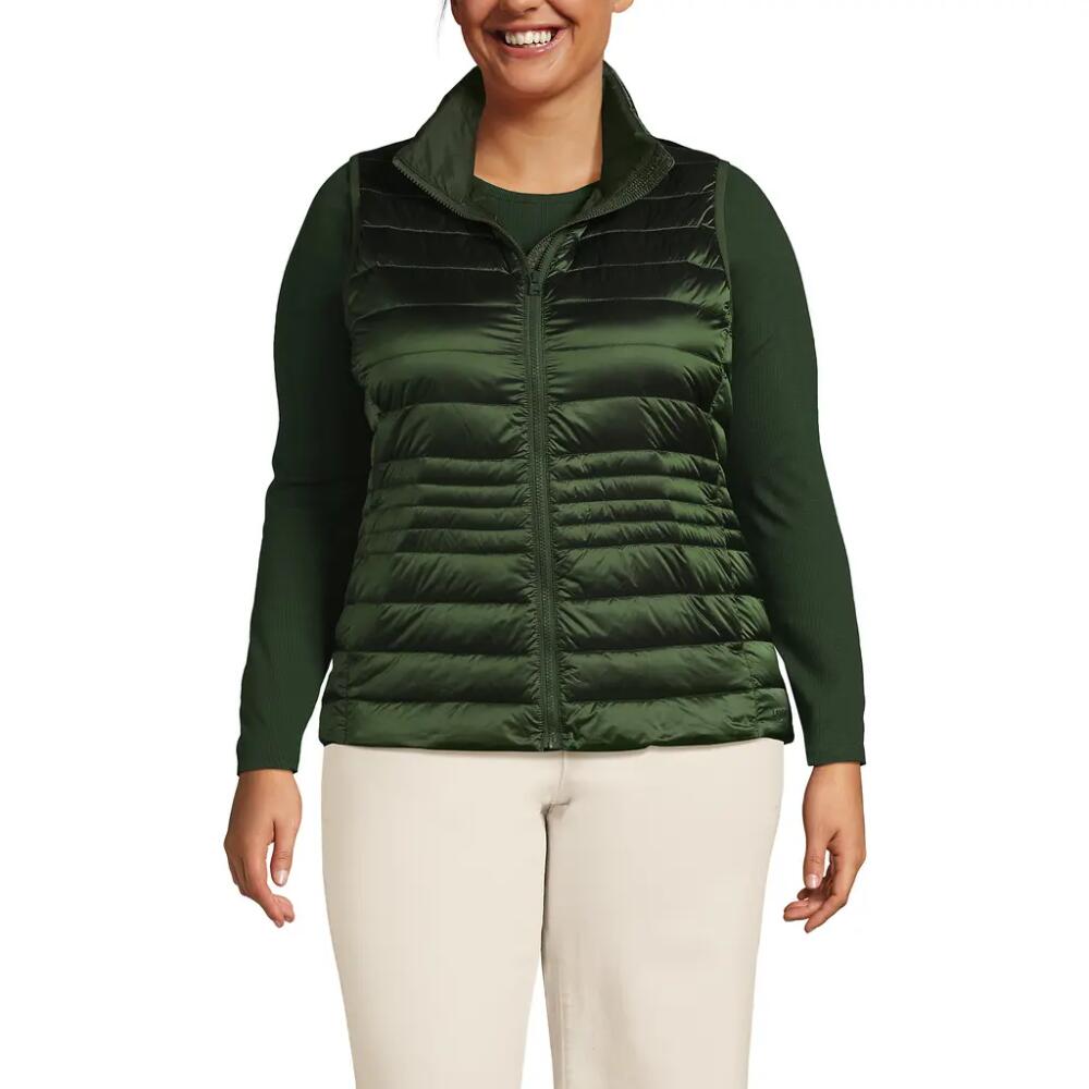 Lands' End Plus Size Wanderweight Packable Ultralight Down Vest in Estate Green Shine Cover