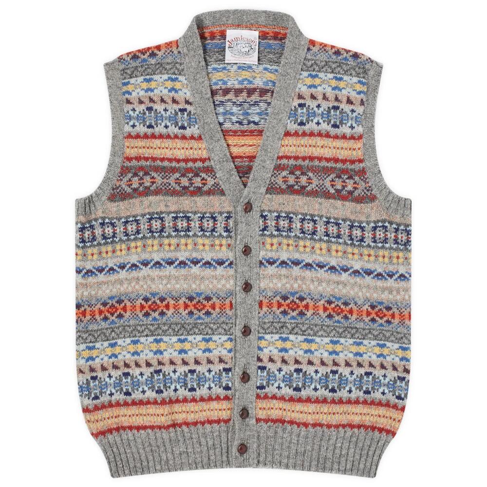 Jamieson's of Shetland Men's Fair Isle Button Through Vest in Steel Grey Cover