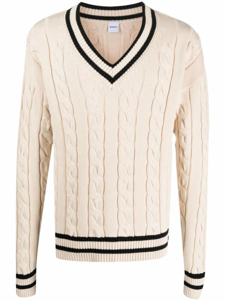 ASPESI stripe-detail cable-knit jumper - Neutrals Cover