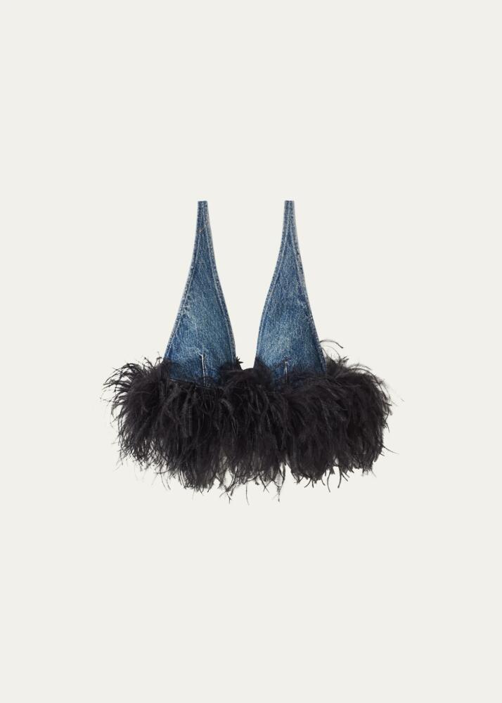 Miu Miu Denim Bra Top With Feather Cover