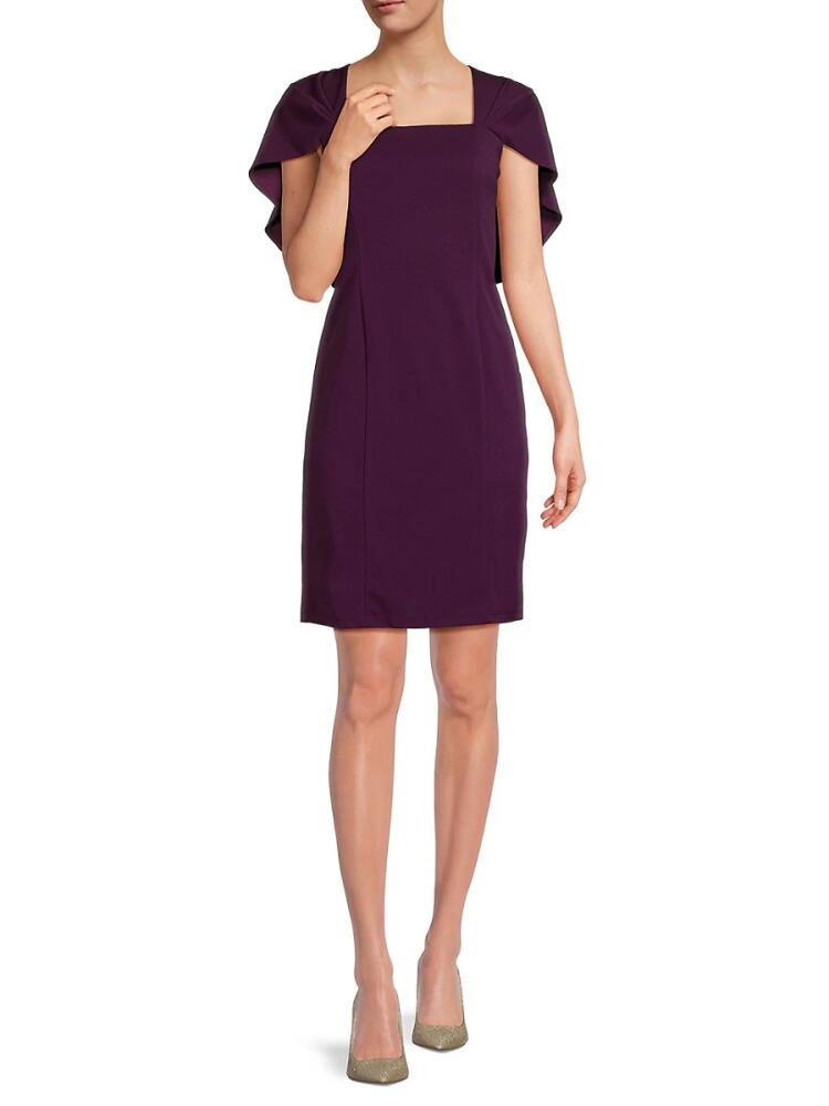 Marina Women's Squareneck Caplet Crepe Dress - Plum Cover