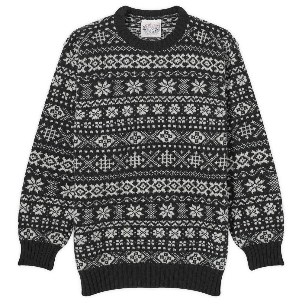 Jamieson's of Shetland Men's Snowflake Fair Isle Crew Knit in Black/White Cover