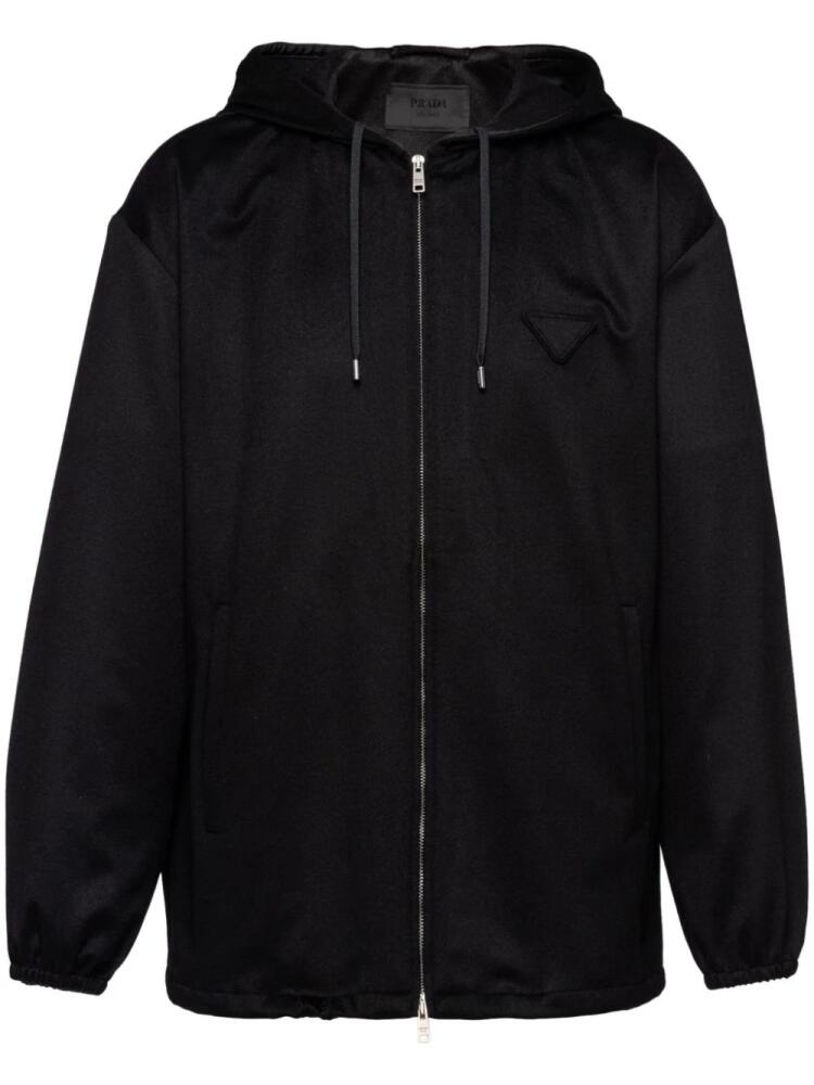 Prada triangle-logo cashmere hoodie - Black Cover