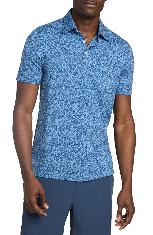 Faherty Movement Pima Cotton Blend Piqué Polo in Horizon Blue Frond Print Cover