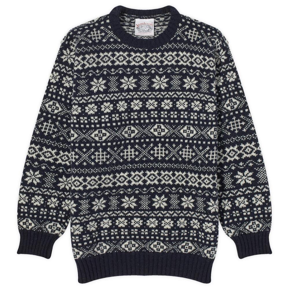 Jamieson's of Shetland Men's Snowflake Fair Isle Crew Knit in Dark Navy/White Cover