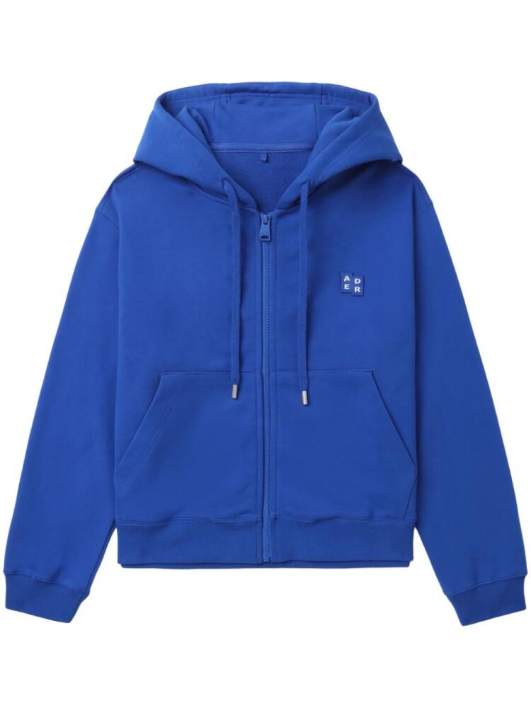 Ader Error logo-appliqué cotton hoodie - Blue Cover