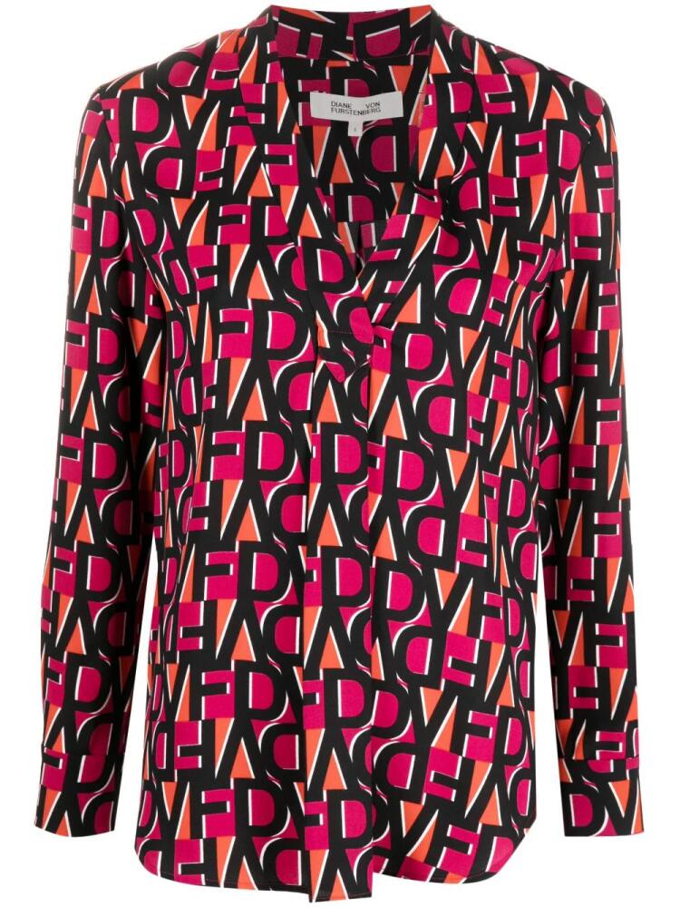 DVF Diane von Furstenberg monogram-print long-sleeve blouse - Pink Cover