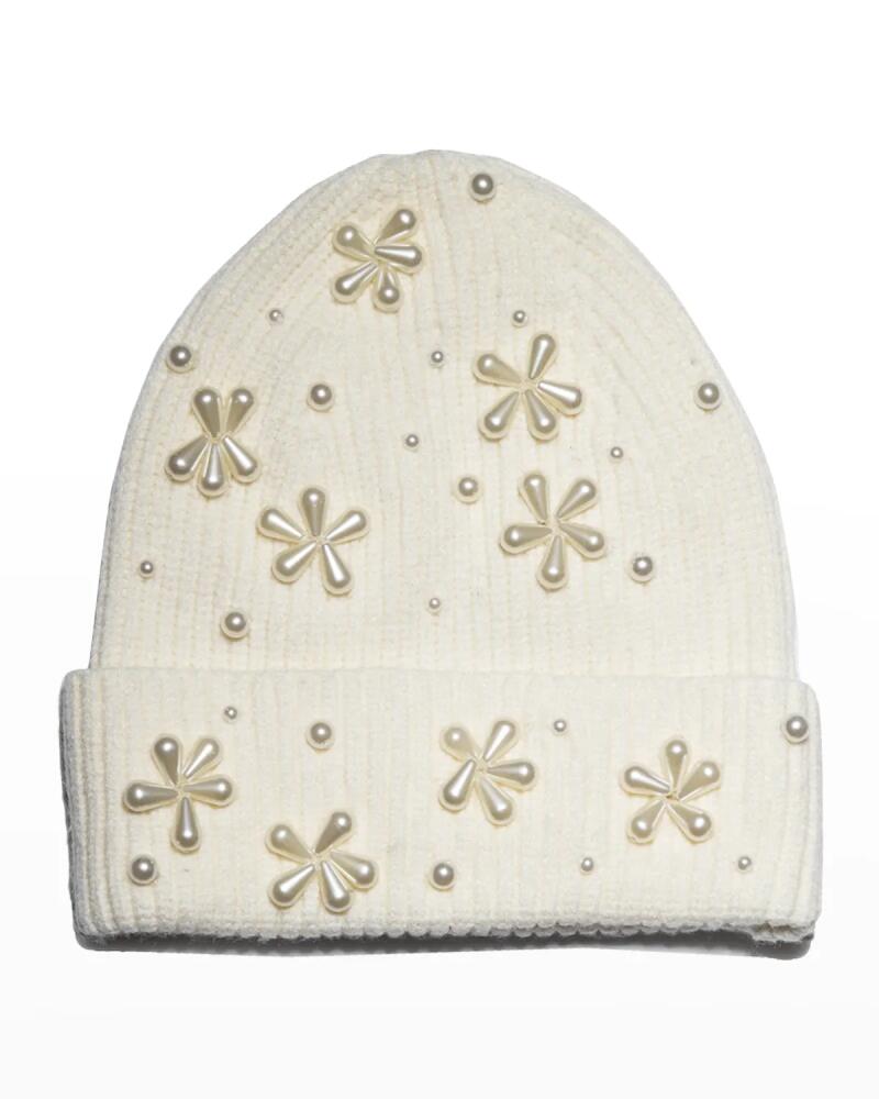 Lele Sadoughi Pearly Snowflake Rib Knit Beanie Cover