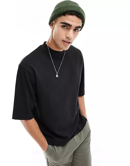 Brave Soul heavyweight high neck super oversized t-shirt in black Cover