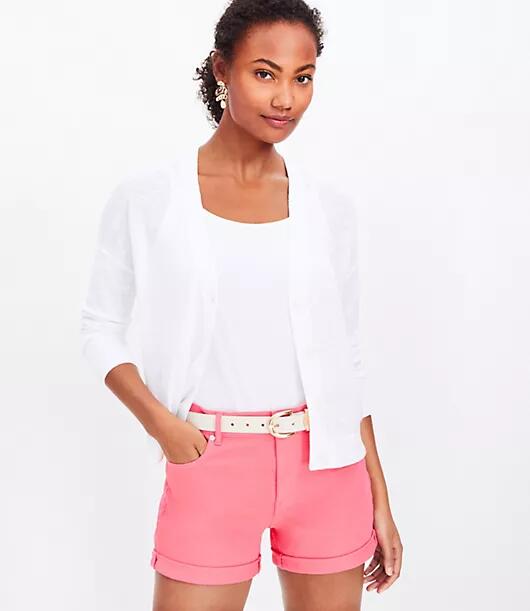 Loft Mid Rise Denim Roll Shorts in Fresh Guava Cover