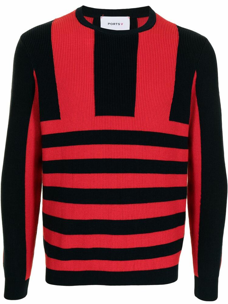 Ports V stripe-print knitted jumper - Red Cover