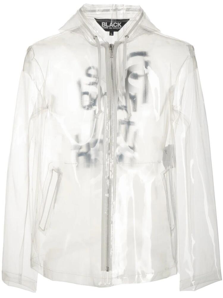 Black Comme Des Garçons slogan-print transparent jacket - Neutrals Cover