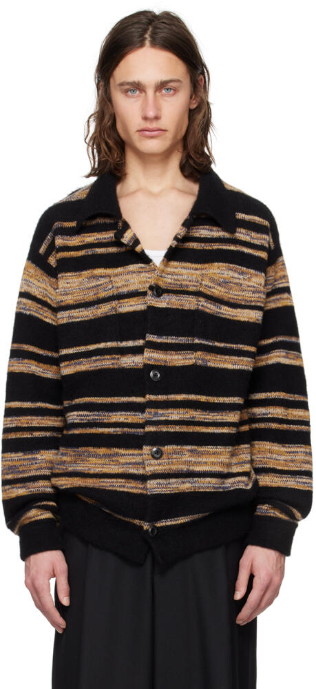 The Elder Statesman Black Phantom Stripe Long Sleeve Shirt Cover