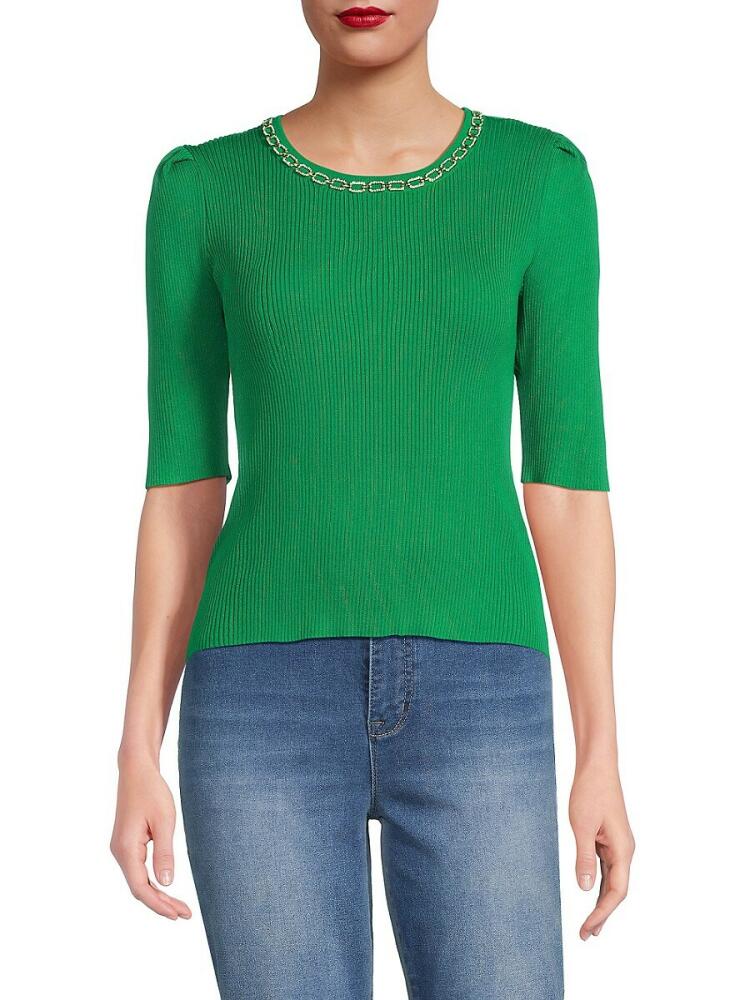 NANETTE nanette lepore Women's Jewelneck Ribbed Sweater - Green Cover