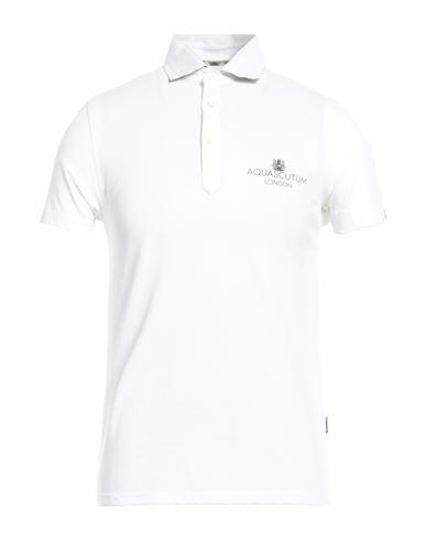 Aquascutum Man Polo shirt White Cotton, Elastane Cover