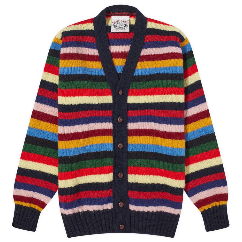 Jamieson's of Shetland Men's Stripe V-Neck Cardigan in Multi Cover