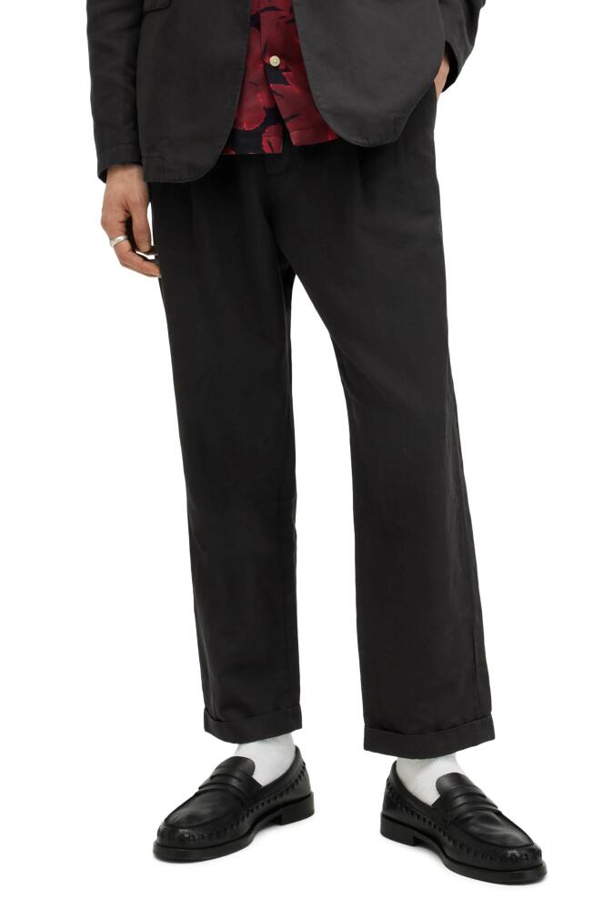 AllSaints Sainte Pleated Cotton & Linen Pants in Licorice Black Cover